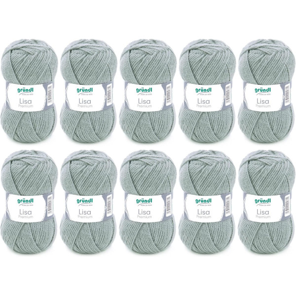 photo-10 pelotes de laine - Gris galet - 24 - 100% acrylique - 3,5/4,5 mm - Gründl - Lisa Premium