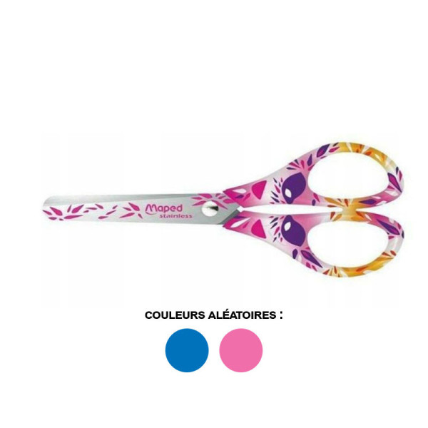 Ciseaux scolaire - 13 cm - Bouts ronds - Acier - Motifs fleuris - Maped