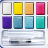 Peinture aquarelle - Kit voyage - 12 couleurs métalliques + 1 pinceau à eau + éponge - Staedtler