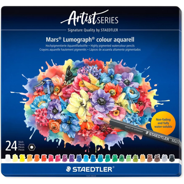 photo-24 crayons couleur - Aquarellable - Très pigmentés - Beaux-arts - Staedtler Mars Lumograph