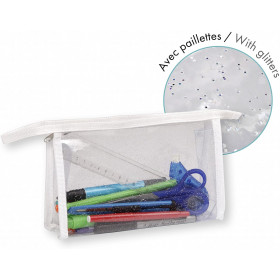 Trousse - Rectangulaire - Paillettes - Plastique - Transparente - 22 x 4 x 14 cm