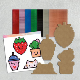 Kit créatif - 4 objets à décorer - Personnages Kawaï - Bois - Mirror Pixel Art - Kawaï - Aladine