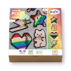 photo-Kit créatif - 4 objets à décorer - Etoile, cœur, ourson, éclair - Mirror Pixel Art - Pop Art - Aladine