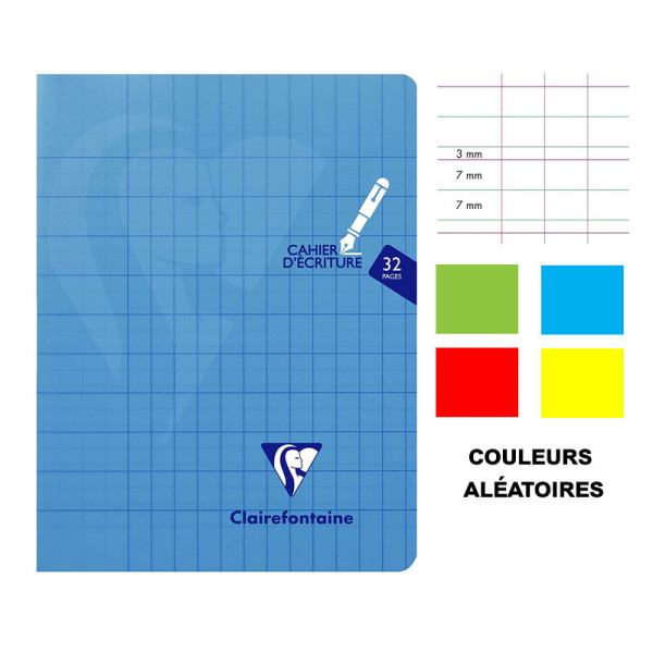 Cahier d'écriture - 17x22(cm) - DL 3 mm - 32 pages - couverture en polypro - sans spirale - Clairefontaine - Mimesys