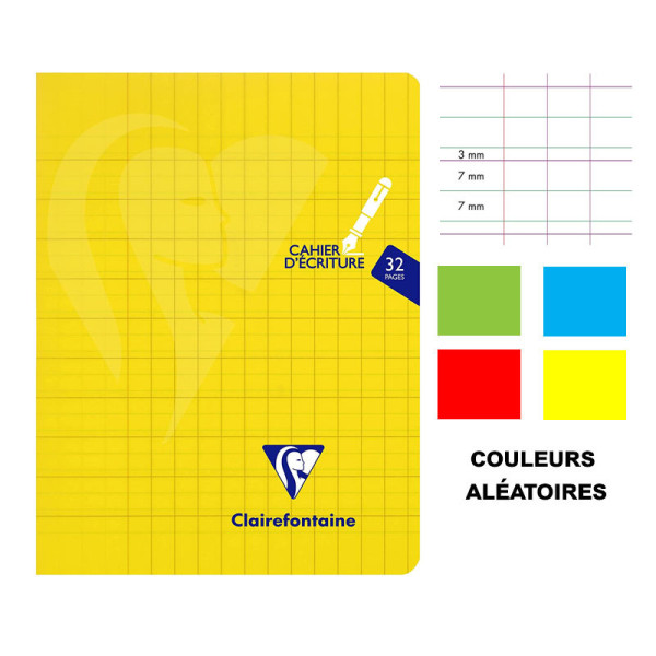 Cahier d'écriture - 17x22(cm) - DL 3 mm - 32 pages - couverture en polypro - sans spirale - Clairefontaine - Mimesys