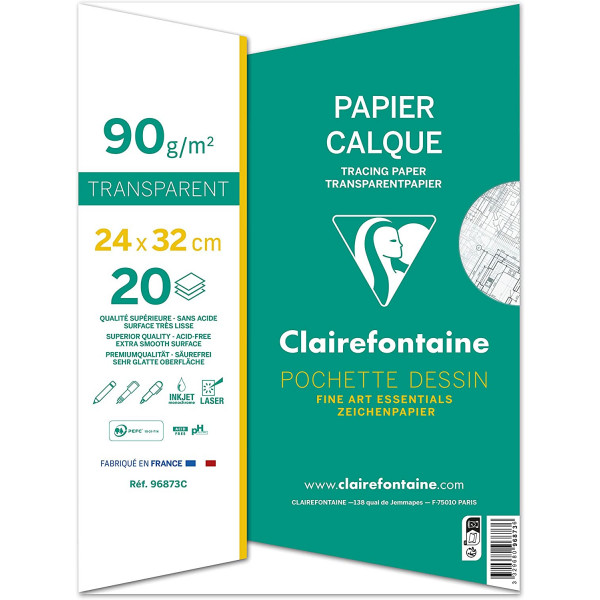 Papier Calque A4 + 24 x32 cm 20 feuilles 90g Clairefontaine