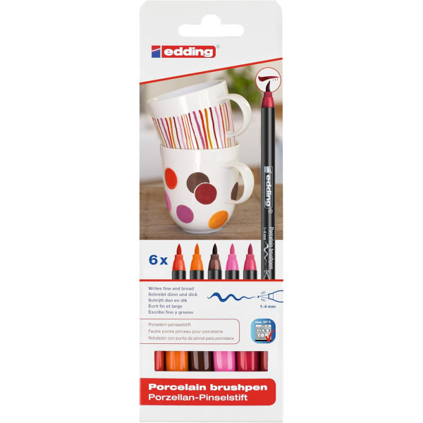 photo-Marqueurs - Feutres - Pour porcelaine - 6 couleurs chaudes - Pointe pinceau - Edding