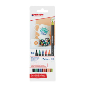 photo-Marqueurs - Feutres - Pour porcelaine - 6 couleurs - Pointe pinceau - Edding