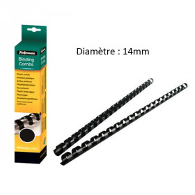 Anneaux plastique pour reliure - Spirales - 14mm - A4 - x25 - Noir - Fellowes