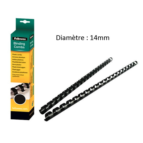 Anneaux plastique pour reliure - Spirales - 14mm - A4 - x25 - Noir - Fellowes