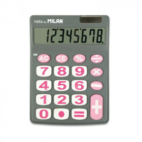 photo-Calculatrice de bureau - 8 chiffres - Rose et gris - Grosses touches - Piles et solaire