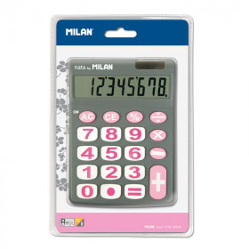 Calculatrice de bureau - 8 chiffres - Rose et gris - Grosses touches - Piles et solaire