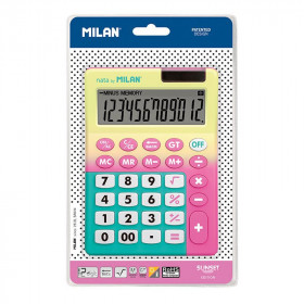 Calculatrice de bureau - 12 chiffres - Piles et solaire - Sunset - Jaune Rose Milan