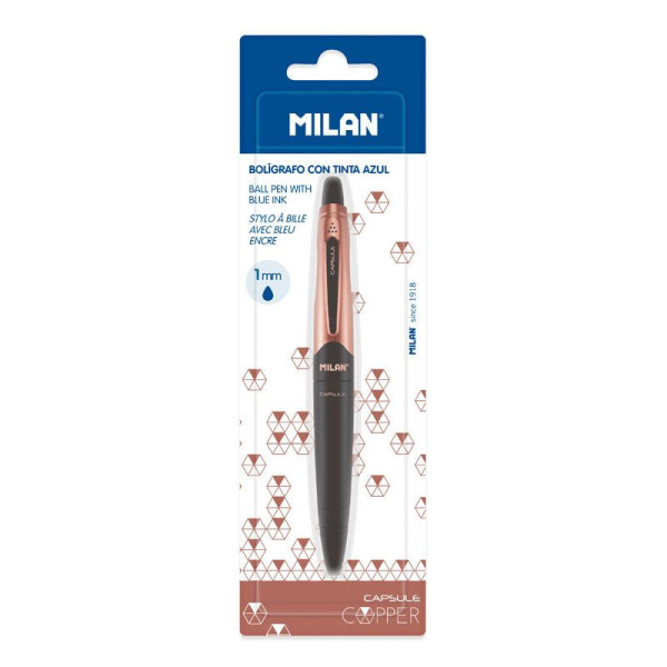 Stylo à bille - Encre bleue - Noir et doré - Pointe moyenne - 1 mm - Milan