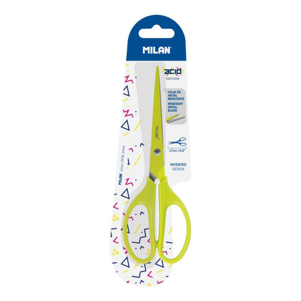 Ciseaux - Bureau - Scolaire - 17 cm - Jaune fluo - Milan