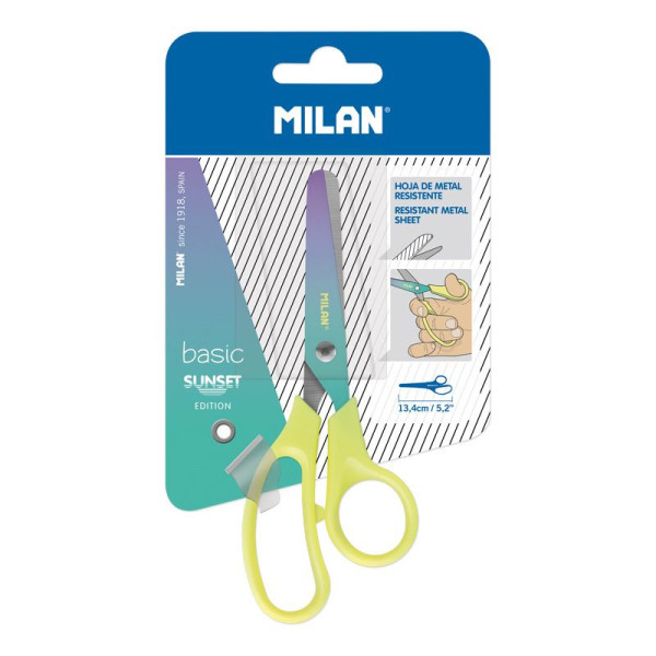 Ciseaux - Scolaire - 13,4 cm - Poignées ergonomiques - Jaune - Milan