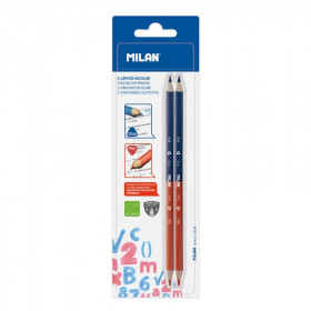 Lot de 2 crayons de couleur - Double pointe - Rouge et bleu - Milan