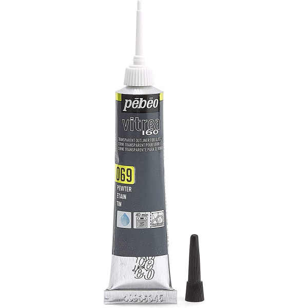 Tube de peinture relief - Verre métal porcelaine - Gris étain - Vitrea 160 - 20ml