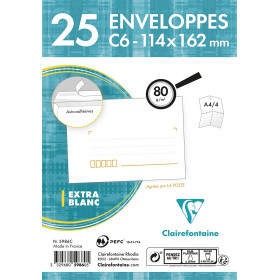 photo-Paquet de 25 enveloppes - Blanches - C6 114X162mm - Auto-adhésive - Avec cases