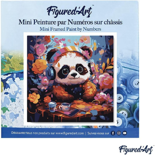 Peinture par numéro - 20x20cm - Panda fantaisie et fleurs - Toile + pinceaux + peinture - Figured'Art