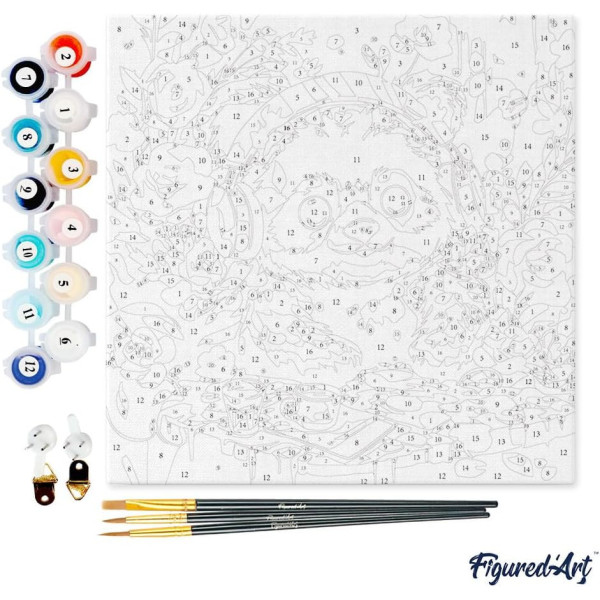 Peinture par numéro - 20x20cm - Panda fantaisie et fleurs - Toile + pinceaux + peinture - Figured'Art
