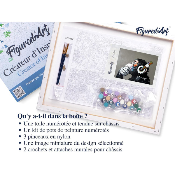 Peinture par numéro - Singe casque audio - 40x50cm - Toile + pinceaux + peinture - Facile - Figured'Art