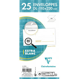 photo-Paquet de 25 enveloppes - Blanches - DL 110x220mm - Auto-adhésive - Avec cases