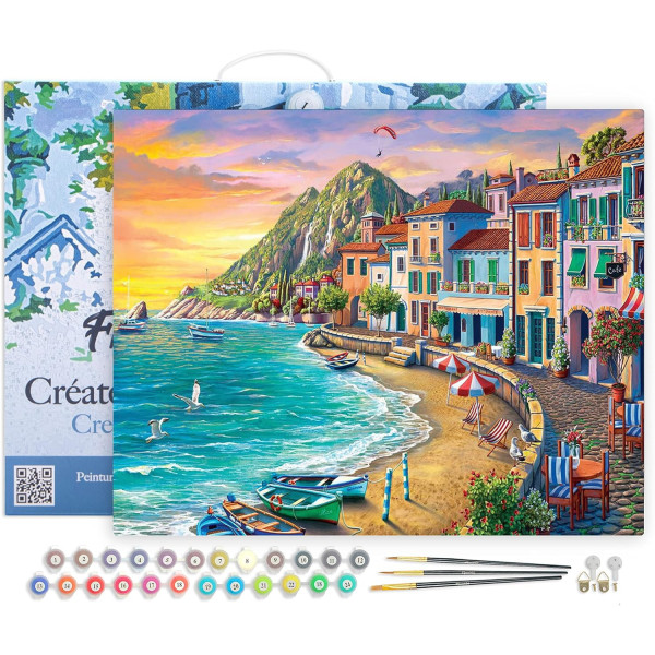 photo-Peinture par numéro - Vacances à la plage - 40x50cm - Toile + pinceaux + peinture - Complexe - Figured'Art