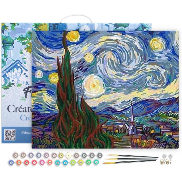photo-Peinture par numéro - Nuit étoilée de Van Gogh - 40x50cm - Toile + pinceaux + peinture - Complexe - Figured'Art