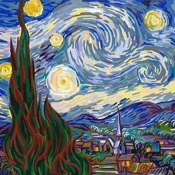 Peinture par numéro - Nuit étoilée de Van Gogh - 40x50cm - Toile + pinceaux + peinture - Complexe - Figured'Art