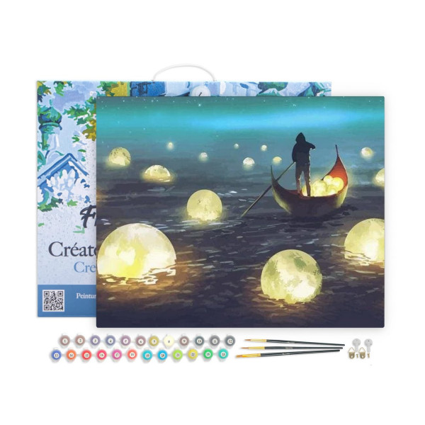 photo-Peinture par numéro - Lumières sur lac - 40x50cm - Toile + pinceaux + peinture - Intermédiaire - Figured'Art