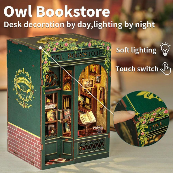 Book Nook - Maquette à construire - Serre-livre - Librairie des hiboux - 88 pièces
