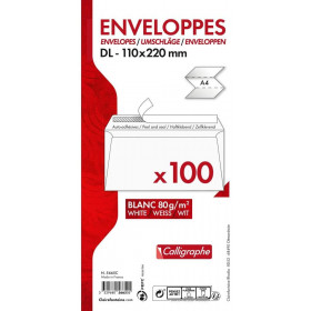 photo-Paquet de 100 enveloppes - Blanches - DL 110x220mm - Auto-adhésive - Clairefontaine
