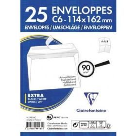 photo-Paquet de 25 enveloppes - Blanches - C6 114x162mm - Auto-adhésive - Clairefontaine
