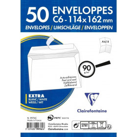 photo-Paquet de 50 enveloppes - Blanches - C6 114x162mm - Auto-adhésive - Clairefontaine