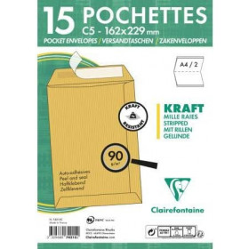 photo-15 enveloppes - Kraft brun - C5 162x229mm - Auto-adhésive - Clairefontaine