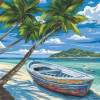 Peinture par numéro - Barque sous les cocotiers - 40x50cm - Toile + pinceaux + peinture - Facile - Figured'Art
