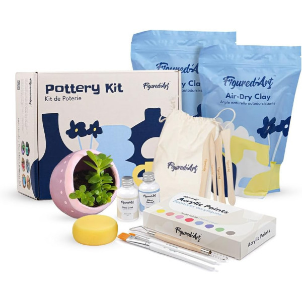 photo-Kit de poterie - Argile autodurcissante - Outils et peinture inclus - Figured'Art