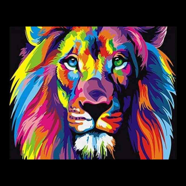 Peinture par numéro - Lion Pop Art - 40x50cm - Toile + pinceaux + peinture - Facile - Figured'Art