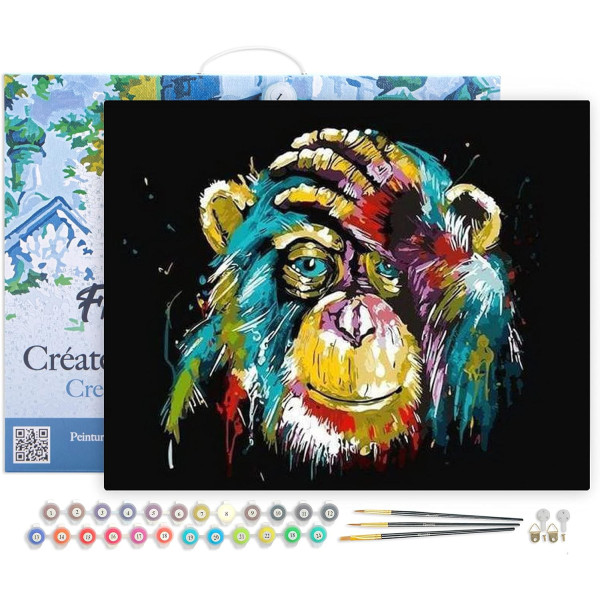 photo-Peinture par numéro - Singe Pop Art - 40x50cm - Toile + pinceaux + peinture - Intermédiaire - Figured'Art