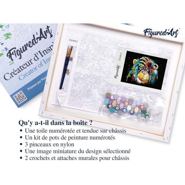 Peinture par numéro - Singe Pop Art - 40x50cm - Toile + pinceaux + peinture - Intermédiaire - Figured'Art
