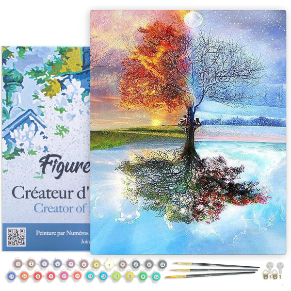 photo-Peinture par numéro - Arbre des 4 saisons - 40x50cm - Toile + pinceaux + peinture - Complexe - Figured'Art