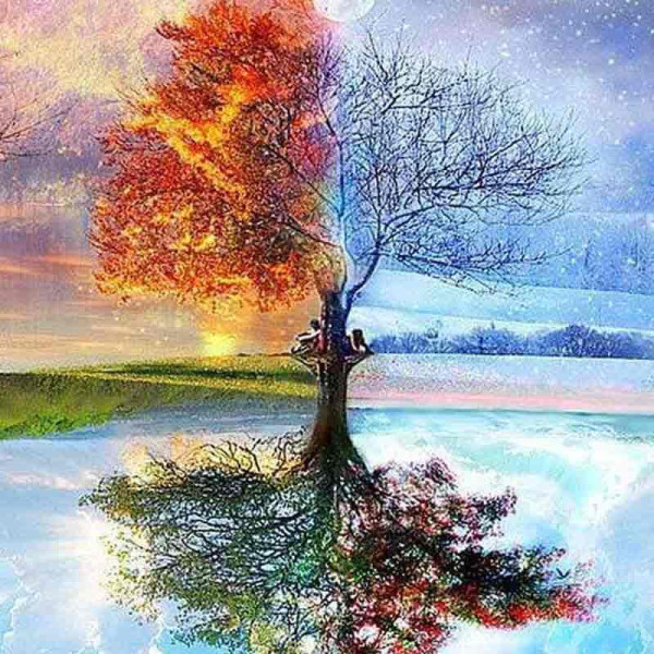 Peinture par numéro - Arbre des 4 saisons - 40x50cm - Toile + pinceaux + peinture - Complexe - Figured'Art