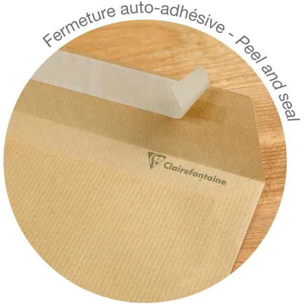 15 enveloppes - Kraft brun - C5 162x229mm - Auto-adhésive - Clairefontaine