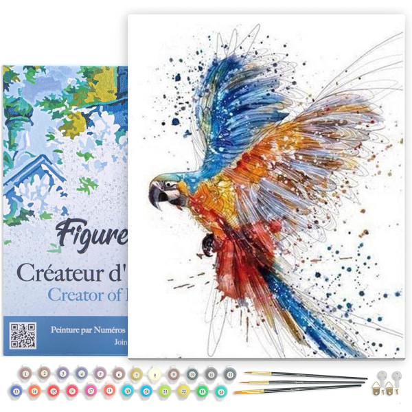 photo-Peinture par numéro - Perroquet coloré - 40x50cm - Toile + pinceaux + peinture - Complexe - Figured'Art