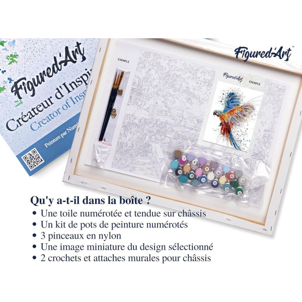 Peinture par numéro - Perroquet coloré - 40x50cm - Toile + pinceaux + peinture - Complexe - Figured'Art