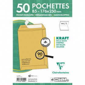 50 enveloppes - Kraft brun - B5 176x250mm - Auto-adhésive - Clairefontaine