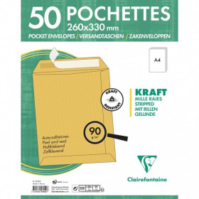 photo-50 enveloppes - Kraft brun - 260x330mm - Auto-adhésive - Clairefontaine