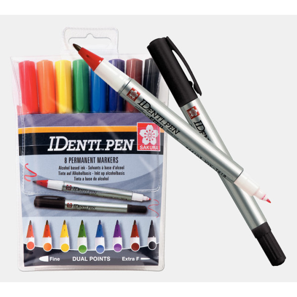 Feutres - Encre à alcool - Permanent - 8 couleurs - Double pointe - Sakura IdentiPen