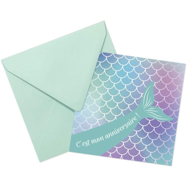 Cartons d'invitation et enveloppes - Anniversaire enfant - Sirène - Clairefontaine